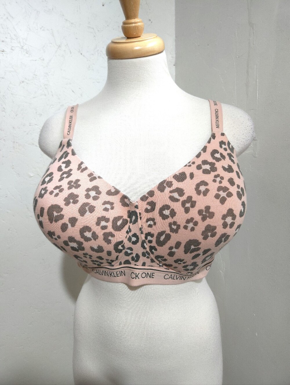 Calvin Klein Pink Leopard Wireless Bralette with Logo Band